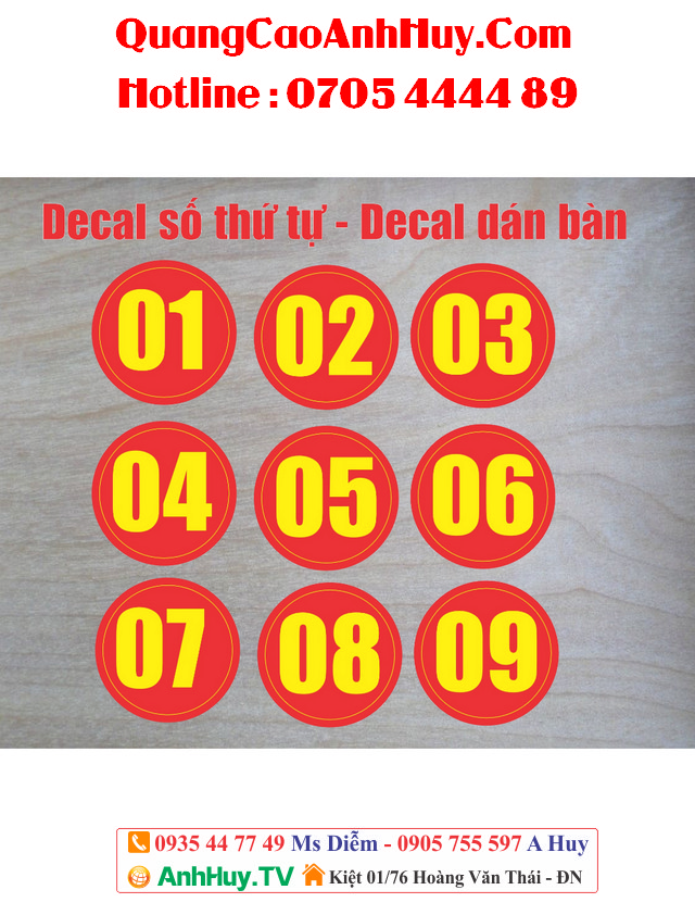 decal số thứ tự dán bàn tại Đà Nẵng