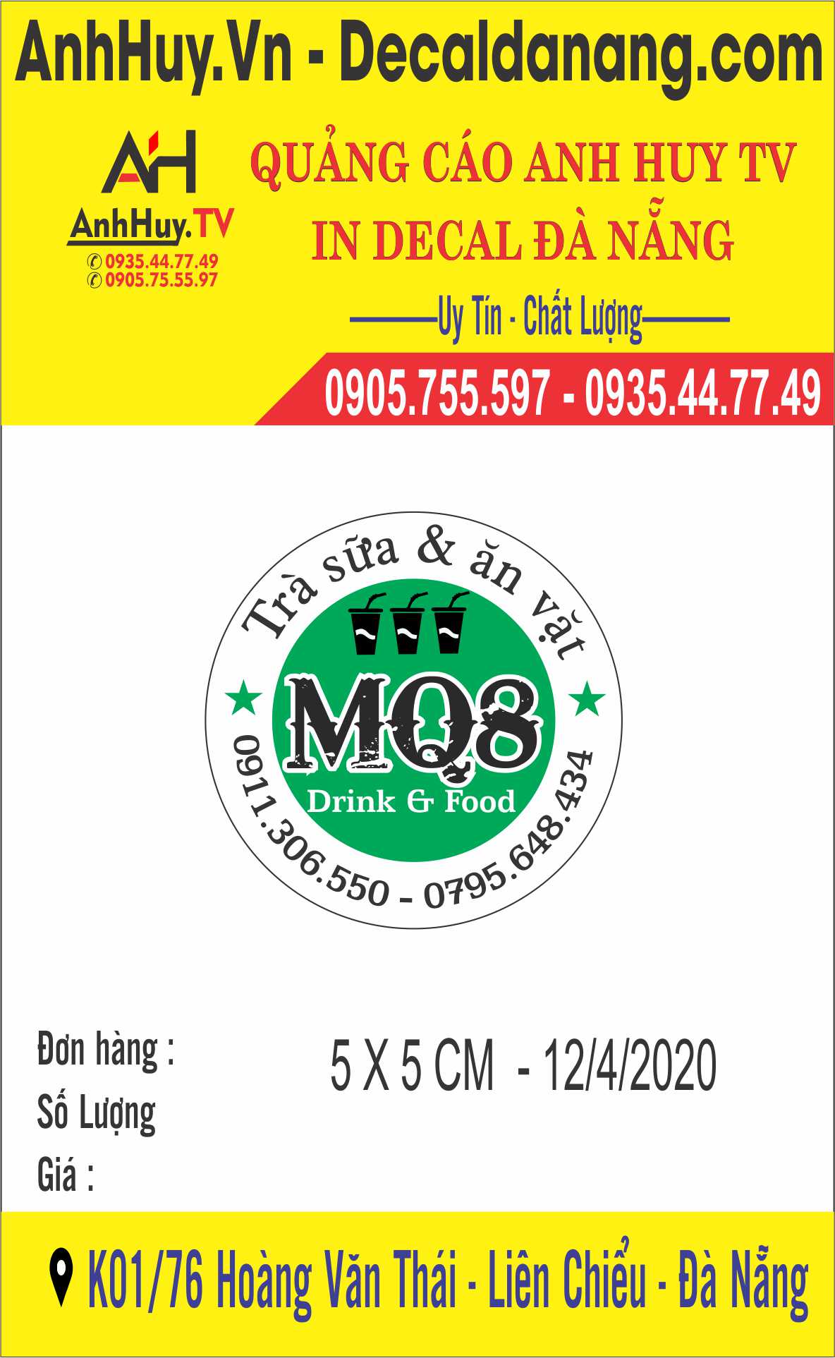 In Decal Đà Nẵng Mẫu Logo Trà Sữa Và Ăn Vặt MQ8 Đà Nẵng