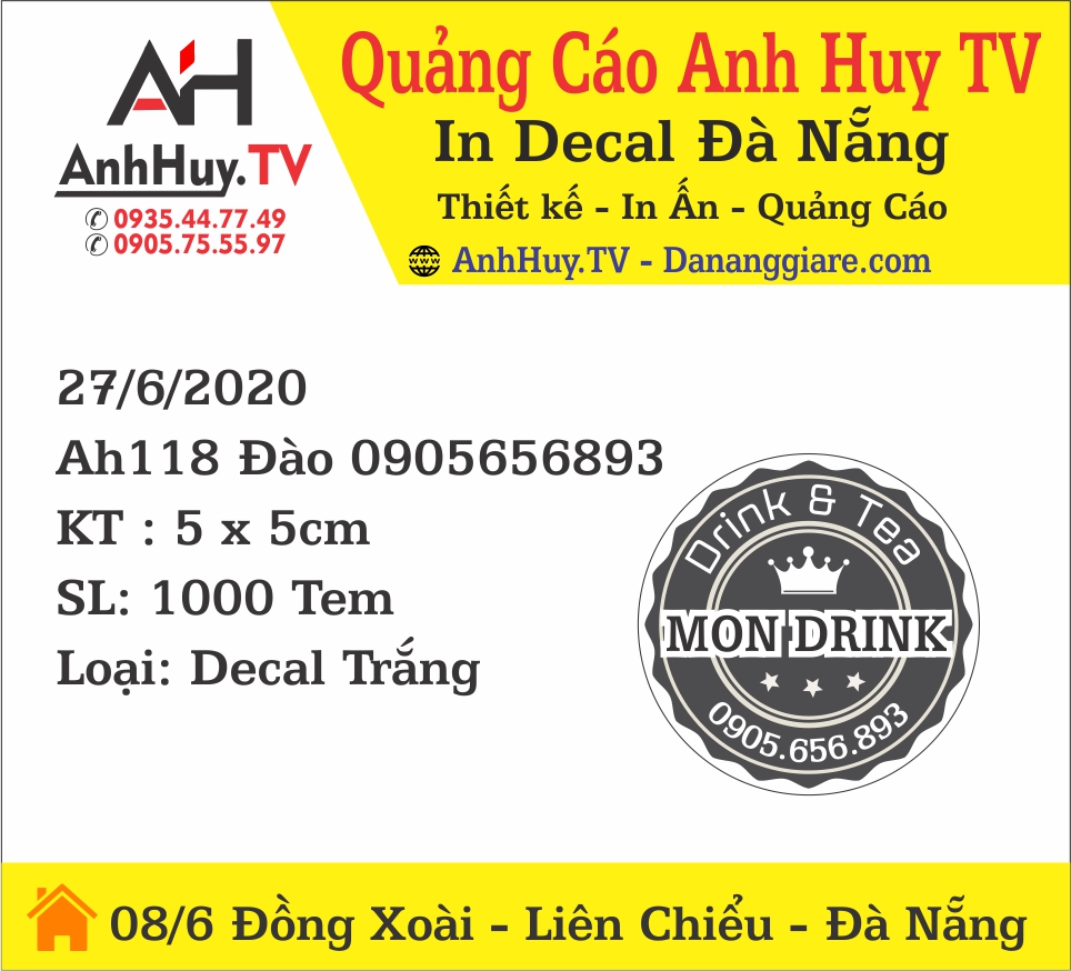 In Logo Tem Nhãn Dán Sản Phẩm Mon Drinak Dán Ly Trà Sữa Đà Nẵng