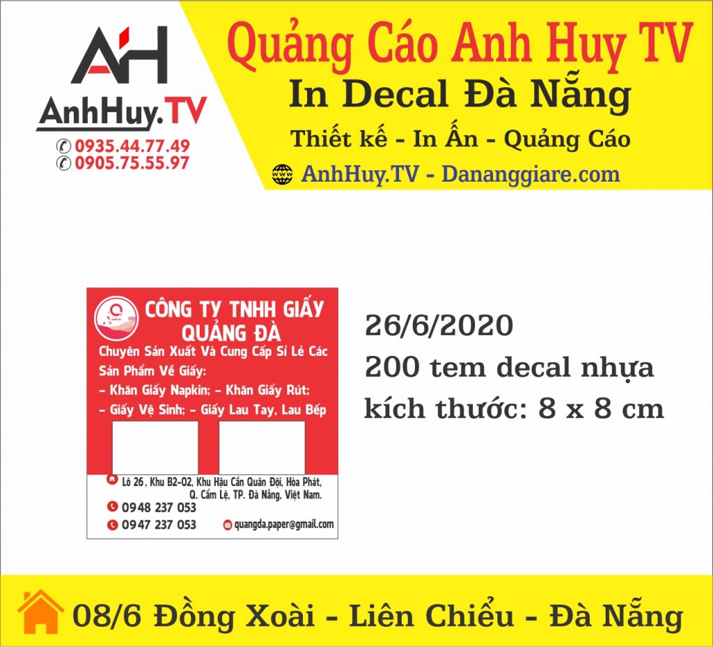 In Nhãn Dán Tem Nhãn Công Ty TNHH Giấy Quảng Đà 0935447749 Anh Huy TV