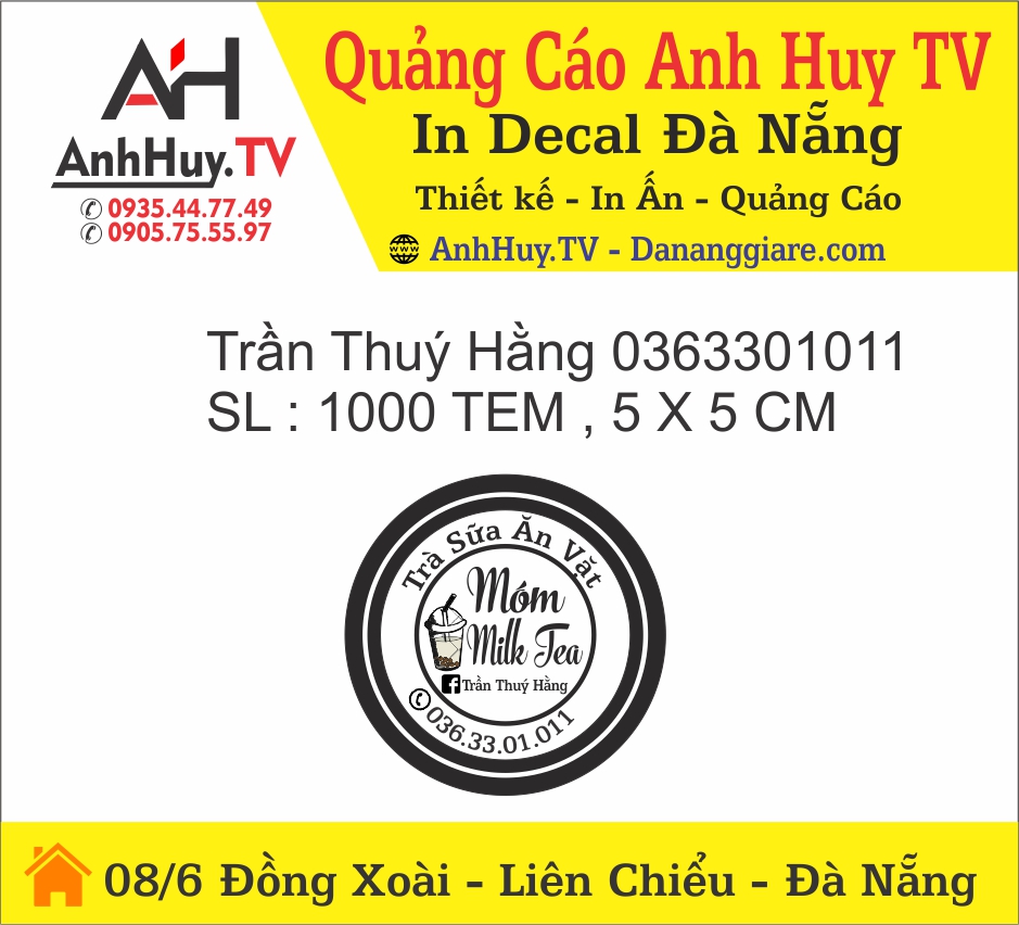 In Tem Nhãn Trà Sữa Ăn Vặt Móm Milk Tea Dán Logo Ly Nhựa Đà Nẵng 0935447749