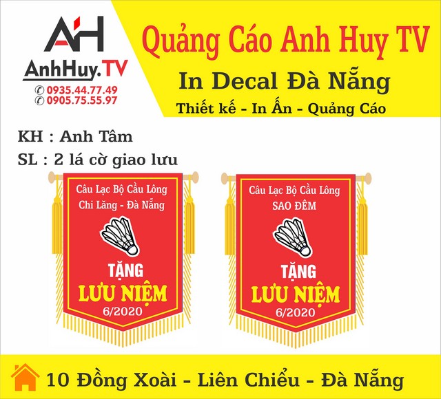 Làm Cờ Lưu Niệm Câu Lạc Bộ Cầu Lông Đà Nẵng Giá Rẻ Anh Huy TV