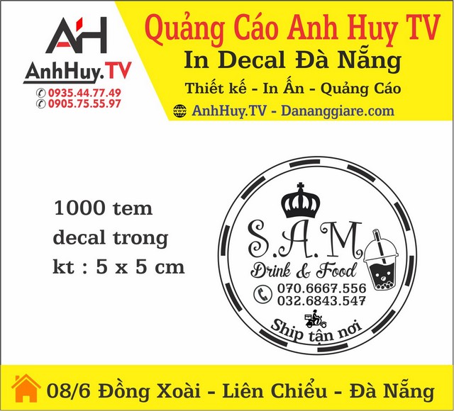 In Ấn Quảng Cáo Logo Tem Nhãn Đà Nẵng Mẫu Sam Drink Food