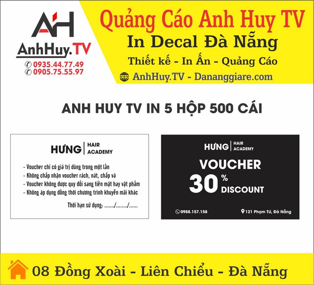 In Name Card Voucher Hưng Hair Acedemi Phạm Tứ Đà Nẵng
