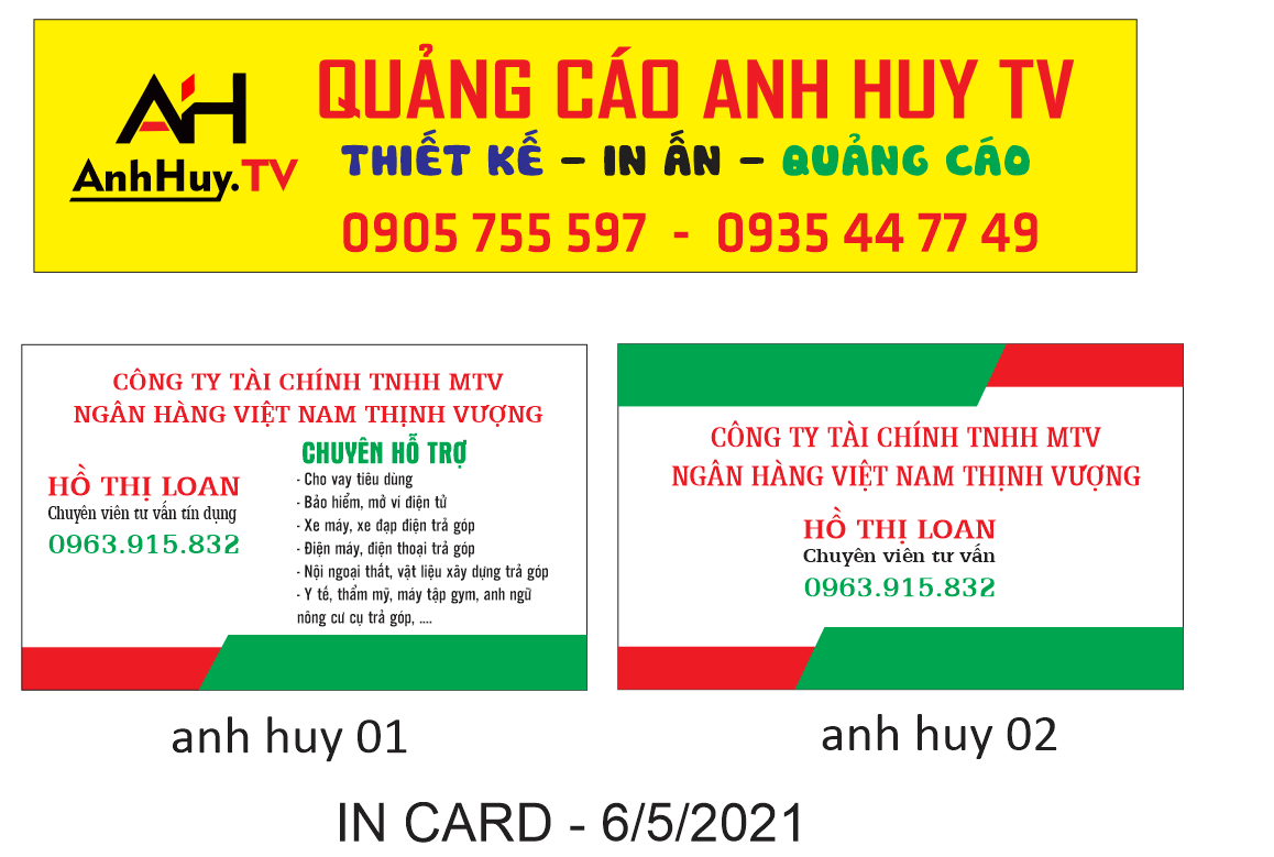 In name card Đà Nẵng mẫu vay tiêu dùng fe credit 0935447749