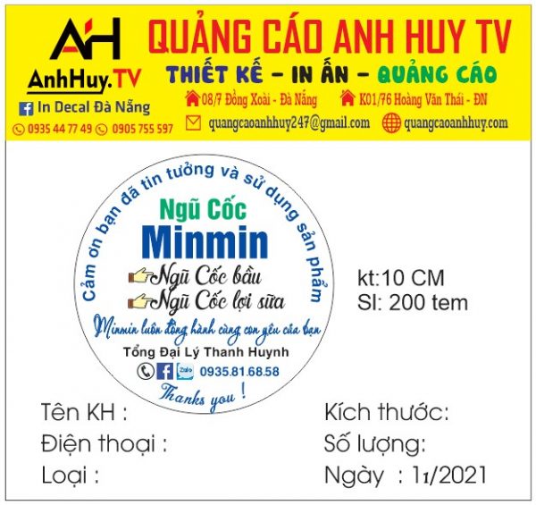 In logo tem nhãn dán decal bao bì hộp bột ngũ cốc tại Đà Nẵng