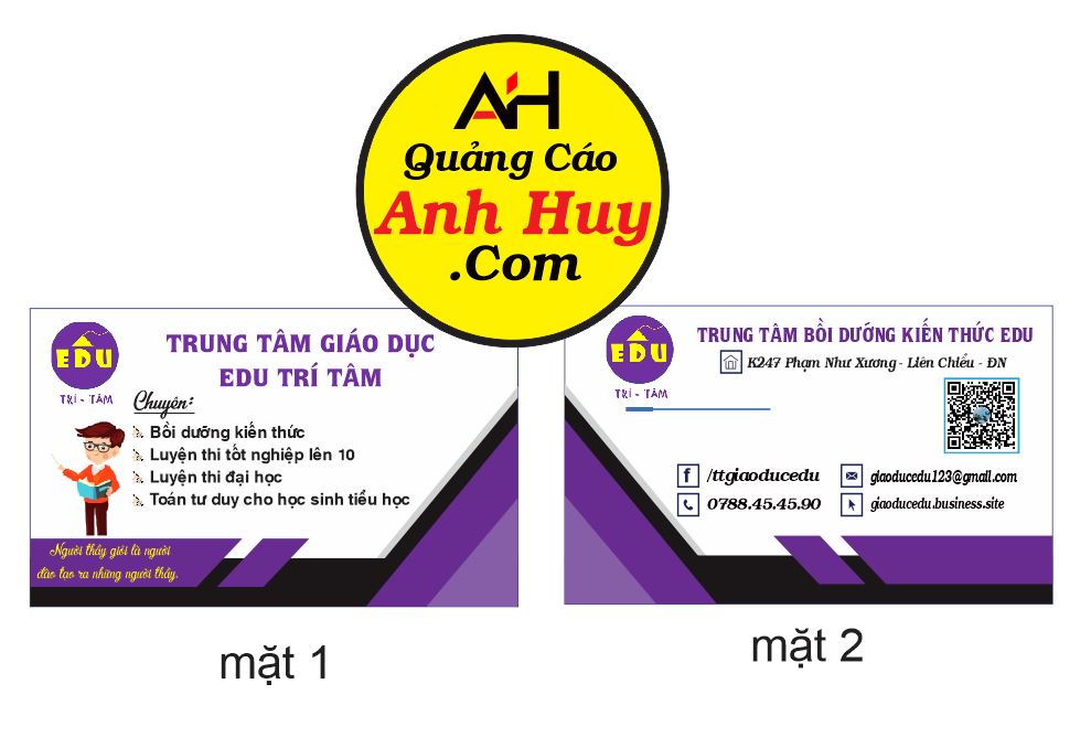 Mẫu name card danh thiếp trung tâm dạy học edu tại Liên Chiểu 0935447749