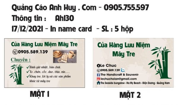 In name card visit danh thiếp giá rẻ mẫu cửa hàng lưu niệm mây tre 0935447749