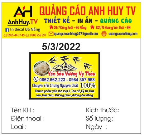 In logo tem nhãn dán hủ yến sào chưng nguyên chất – Anh Huy TV - Quảng Cáo