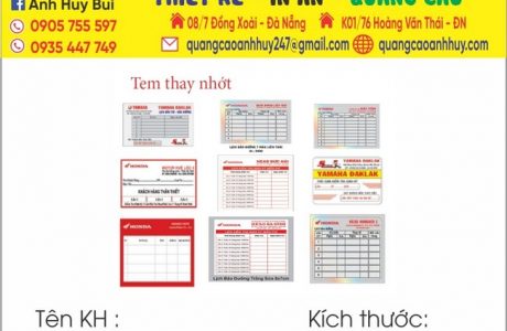 TEM DÁN NHẮC THAY DẦU - THAY NHỚT XE MÁY ĐÀ NẴNG 0935447749