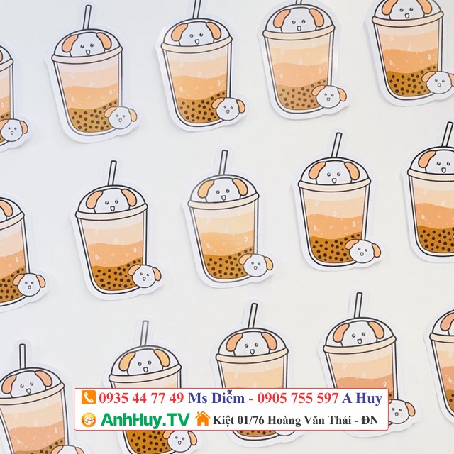 Sticker trà sữa tem nhãn dán logo lên ly chai nhựa thủy tinh