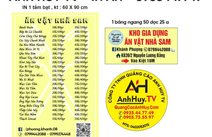 In bảng quảng cáo menu món ăn vặt giá rẻ tại Đà Nẵng 247