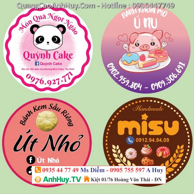 Tem dán hộp bánh bông lan logo sticker decal label 0935447749 Xuân Diễm