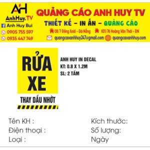 In decal dán bảng hiệu mẫu rửa xe thay dầu nhớt tại Đà Nẵng