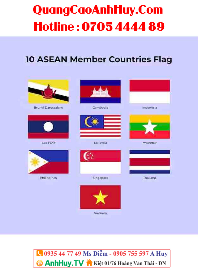 Cờ Các Nước Đông Nam Á (ASEAN) - Vải Phi, May In Đẹp tại Đà Nẵng